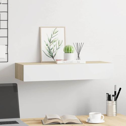 Étagère Murale à Tiroirs Chêne Et Blanc 60 X 23,5 X 10 Cm Mdf