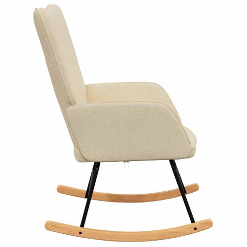 Chaise à Bascule Rembourrée En Mousse, Cadre En Acier Crème, Rails à Bascule En Bois