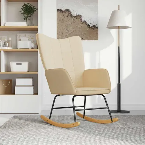 Chaise à Bascule Rembourrée En Mousse, Cadre En Acier Crème, Rails à Bascule En Bois