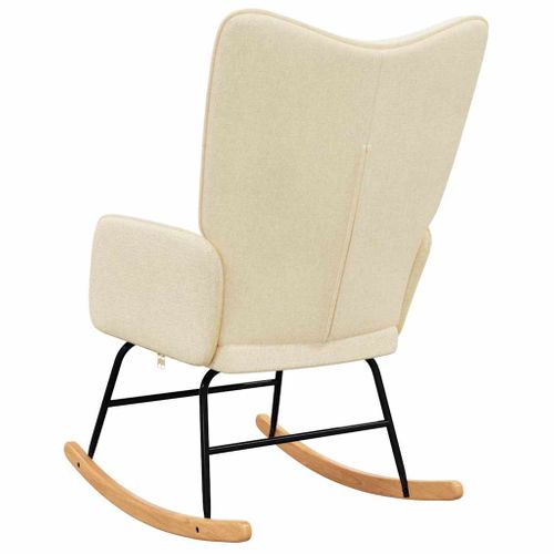 Chaise à Bascule Rembourrée En Mousse, Cadre En Acier Crème, Rails à Bascule En Bois
