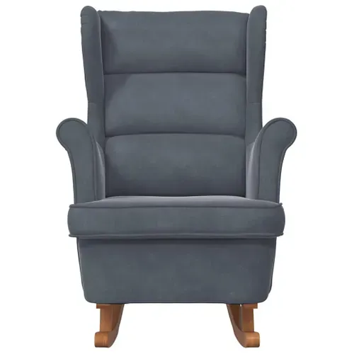 Chaise à Bascule Rembourrée En Mousse Et Velours, Pieds En Bois D'hévéa Massif Gris Foncé
