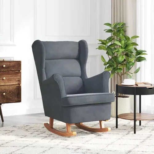 Chaise à Bascule Rembourrée En Mousse Et Velours, Pieds En Bois D'hévéa Massif Gris Foncé
