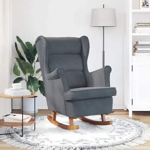 Chaise à Bascule Rembourrée En Mousse Et Velours, Pieds En Bois D'hévéa Massif Gris Foncé