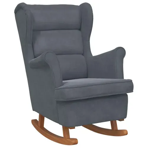Chaise à Bascule Rembourrée En Mousse Et Velours, Pieds En Bois D'hévéa Massif Gris Foncé
