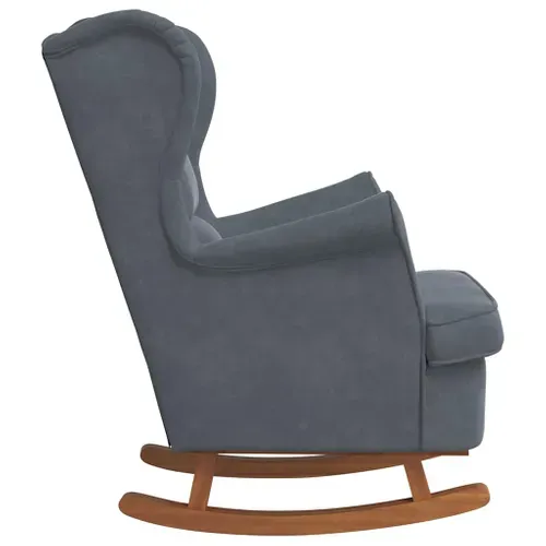 Chaise à Bascule Rembourrée En Mousse Et Velours, Pieds En Bois D'hévéa Massif Gris Foncé