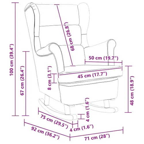 Chaise à Bascule Rembourrée En Mousse Et Velours, Pieds En Bois D'hévéa Massif Gris Foncé