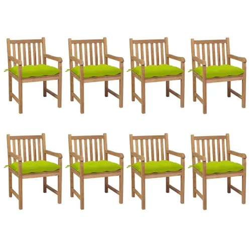 Chaises De Jardin 8 PCs Avec Coussins Vert Vif Teck Solide
