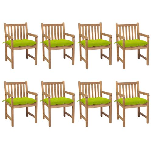Chaises De Jardin 8 PCs Avec Coussins Vert Vif Teck Solide
