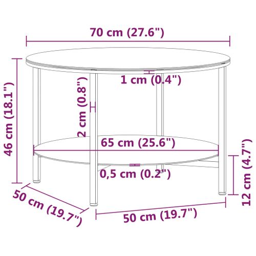 Table À Thé Noir Et Marbre Blanc 70 Cm Verre Trempé