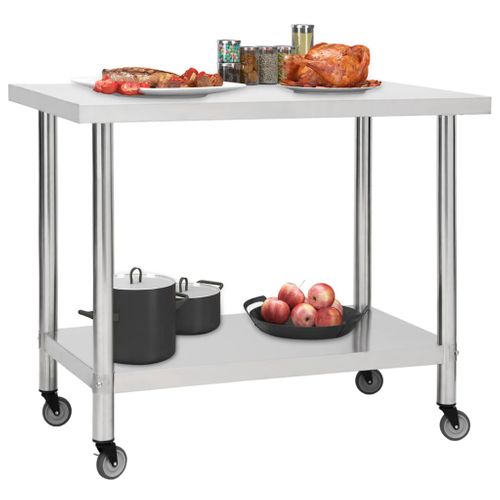 Table De Travail De Cuisine Avec Roues 100x60x85 Cm Inox