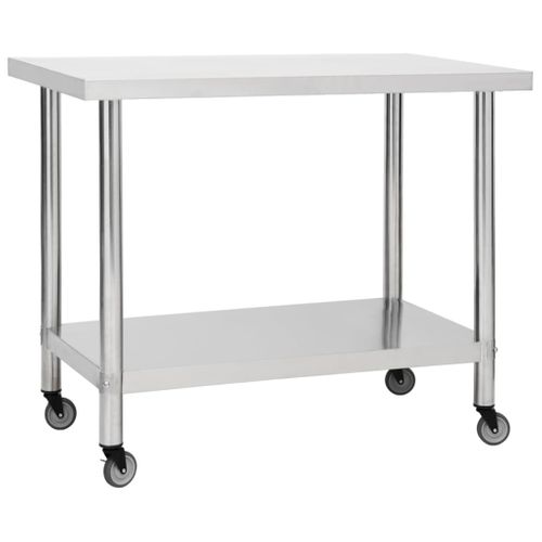 Table De Travail De Cuisine Avec Roues 100x60x85 Cm Inox