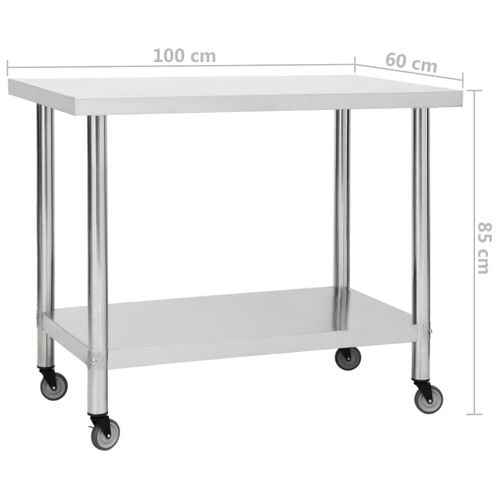 Table De Travail De Cuisine Avec Roues 100x60x85 Cm Inox