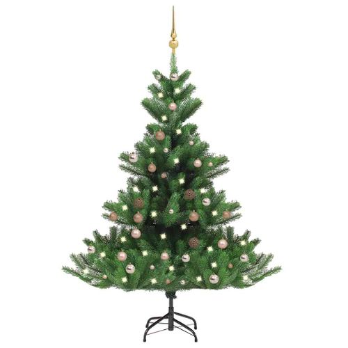 Sapin De Noël Artificiel Nordmann Avec LED Et Boules Vert 180cm