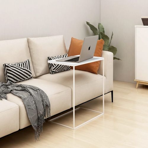 Table D'appoint Blanc 55x35x66 Cm Bois Contreplaqué
