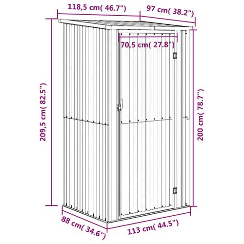 Abri De Jardin Anthracite 118,5x97x209,5 Cm Acier Galvanisé Hangar De Stockage Terrasse