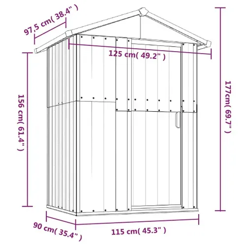 Abri De Jardin Avec Porte Coulissante Pour Outils De Jardin 126x97,5x177 Cm Acier Galvanisé