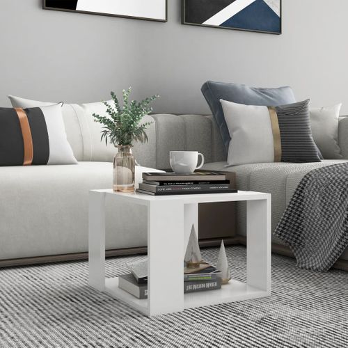 Table Basse Carré Blanc 40x40x30 Cm Bois Contreplaqué Table D'appoint Salle De Séjour