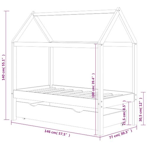 Cadre De Lit D'enfant Avec Tiroir Bois De Pin Massif 70x140 Cm