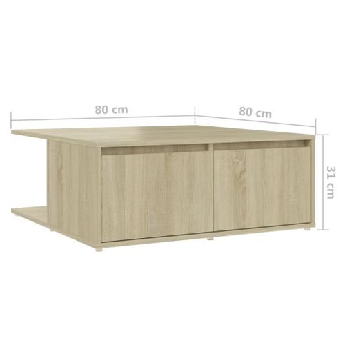 Table Basse Chêne Sonoma 80x80x31 Cm Bois Contreplaqué