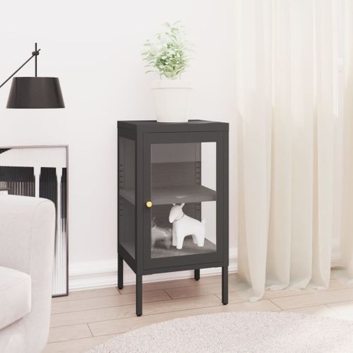Buffet Anthracite 38x35x70 Cm Acier Et Verre