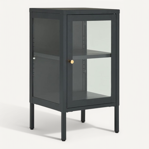 Buffet Anthracite 38x35x70 Cm Acier Et Verre