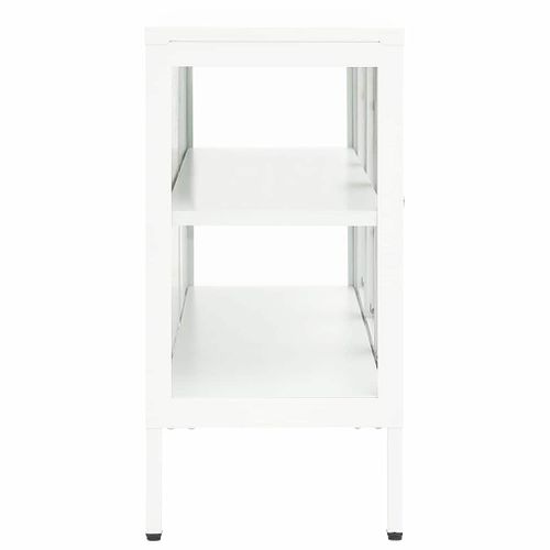 Buffet Blanc 105x35x70 Cm Acier Et Verre