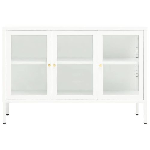 Buffet Blanc 105x35x70 Cm Acier Et Verre