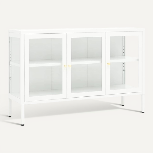 Buffet Blanc 105x35x70 Cm Acier Et Verre