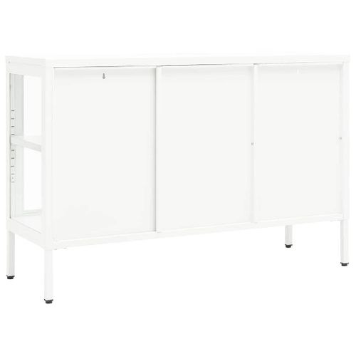 Buffet Blanc 105x35x70 Cm Acier Et Verre