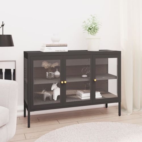 Buffet Anthracite 105x35x70 Cm Acier Et Verre
