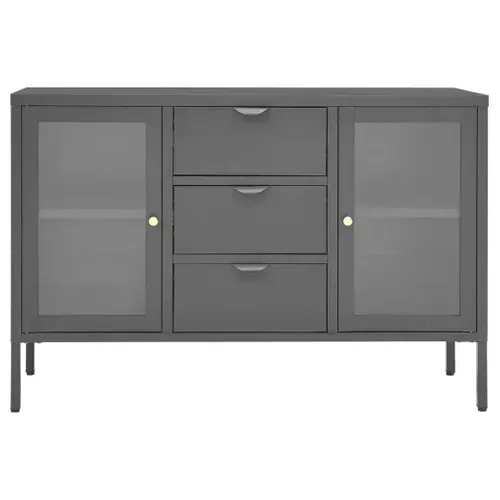Buffet Anthracite 105x35x70 Cm Acier Et Verre Trempé