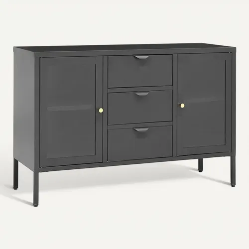 Buffet Anthracite 105x35x70 Cm Acier Et Verre Trempé