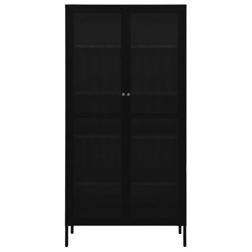 Vitrine D'exposition Noir 90x40x180 Cm Acier Et Verre Trempé