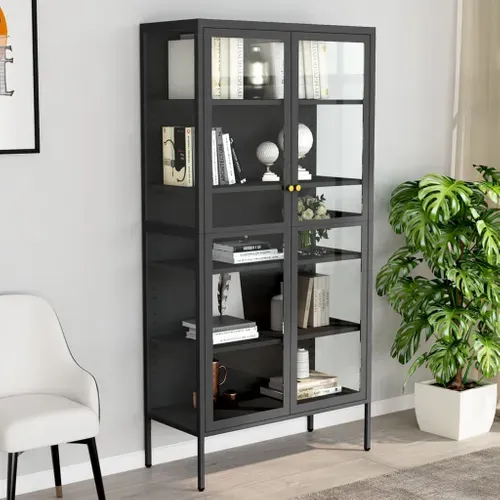 Vitrine D'exposition Anthracite 90x40x180 Cm Acier/verre Trempé
