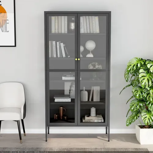 Vitrine D'exposition Anthracite 90x40x180 Cm Acier/verre Trempé