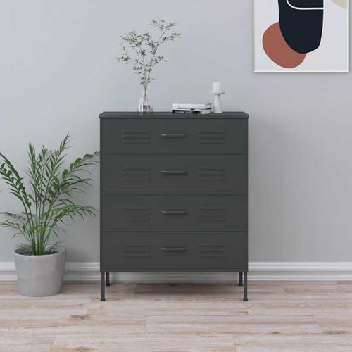 Commode 1 Pièce 3 Tiroirs Avec Niveleurs Réglables En Acier Anthracite