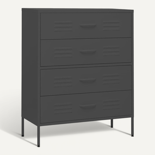 Commode 1 Pièce 3 Tiroirs Avec Niveleurs Réglables En Acier Anthracite