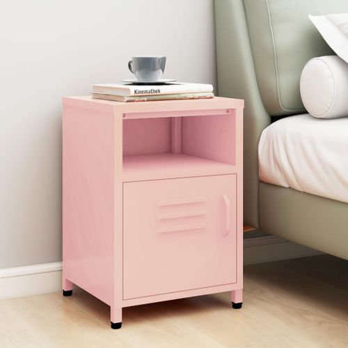 Table De Chevet Rose 35x35x51 Cm Acier
