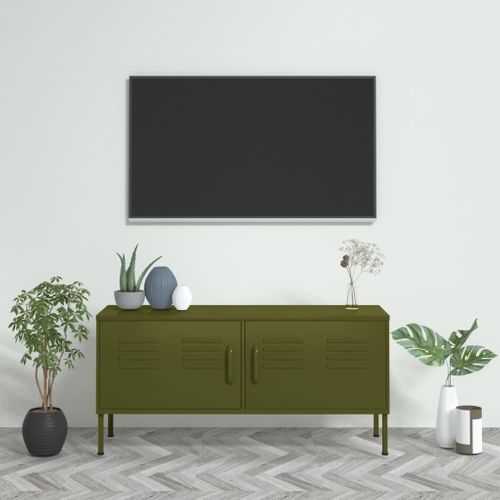 Meuble TV Vert Olive 105x35x50 Cm Acier