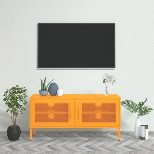 Meuble TV Jaune Moutarde 105x35x50 Cm Acier