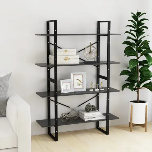 Bibliothèque à 4 Niveaux Gris 100x30x140 Cm Bois Contreplaqué