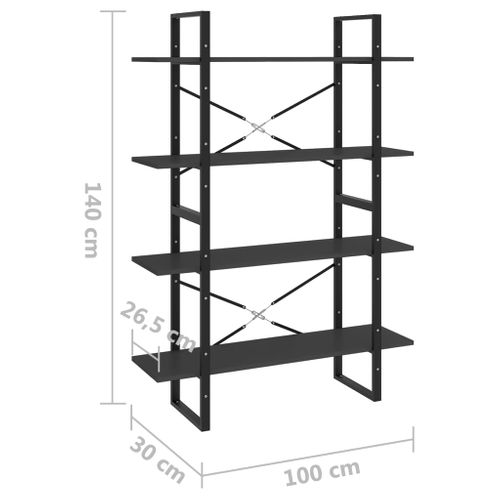 Bibliothèque à 4 Niveaux Gris 100x30x140 Cm Bois Contreplaqué