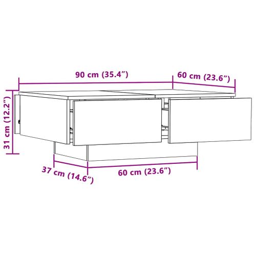 Table Basse Chêne Sonoma 90x60x31 Cm Bois Contreplaqué