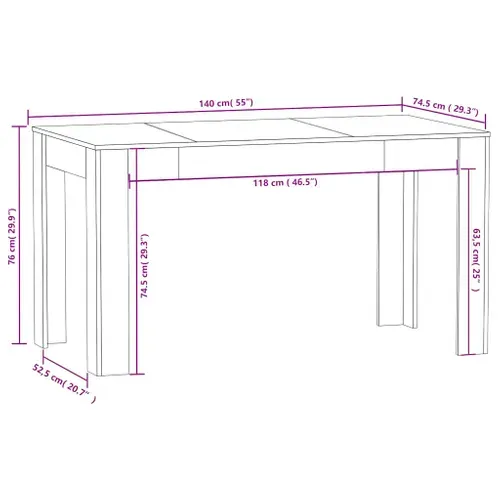 Table à Manger Rectangulaire Noir 140x74,5x76 Cm Bois D'ingénierie Dîner Repas Cuisine
