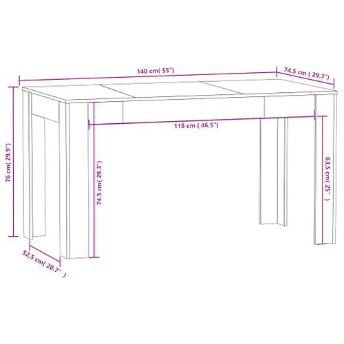 Table à Manger Rectangulaire Gris Béton 140x74,5x76 Cm Bois Contreplaqué Dîner Repas Cuisine