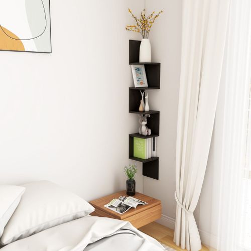 étagère D'angle Murale Noir 20x20x127,5 Cm Bois Contreplaqué