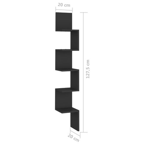 étagère D'angle Murale Noir 20x20x127,5 Cm Bois Contreplaqué