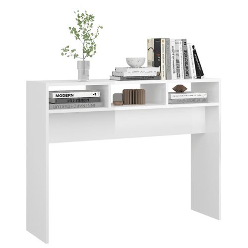 Console Table Haut Brillant Blanc 105x30x80 Cm Bois Composé Table D'accent Moderne