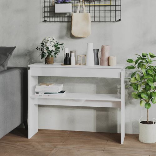 Table Console Blanc Brillant 102x30x80 Cm Aggloméré
