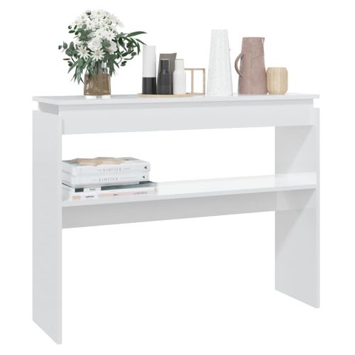 Table Console Blanc Brillant 102x30x80 Cm Aggloméré